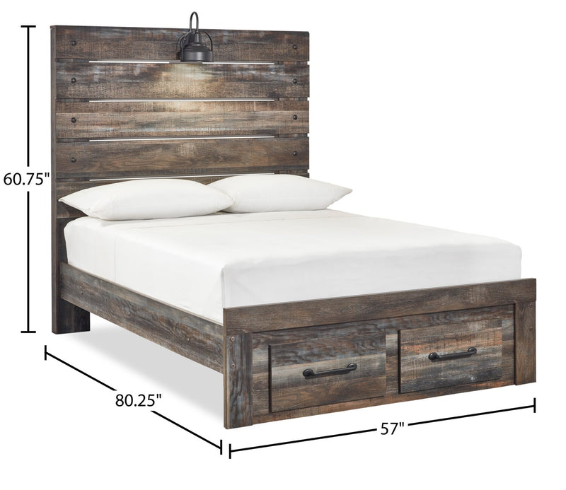 Abby 5pc Bedroom Set with Storage Bed, Dresser & Mirror, LED, USB, Brown - Full Size