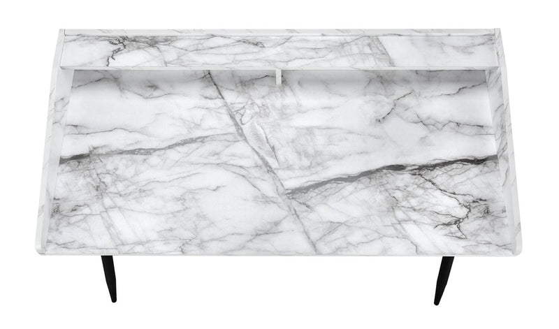 Jeremy 47.25\" Office Desk with Small Hutch - White Marble-Look
