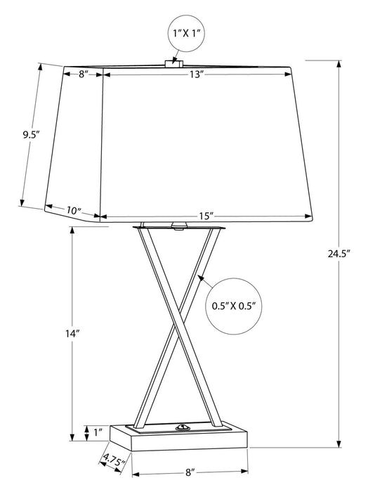 25\" Black Metal Table Lamp with USB Charging