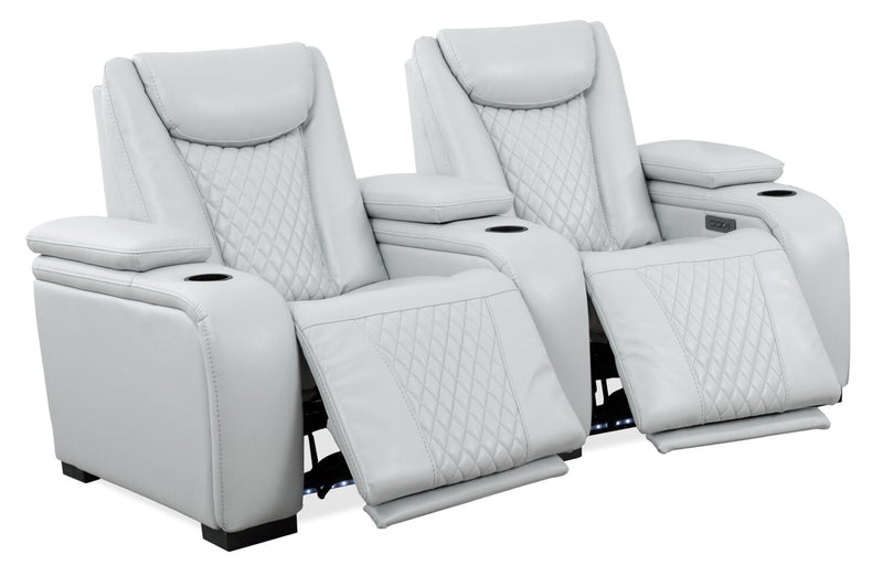 Cinema 79.6\" Leather-Look Fabric Power Reclining Home Theatre Seating with Two Seats - Cosmic Fog Grey