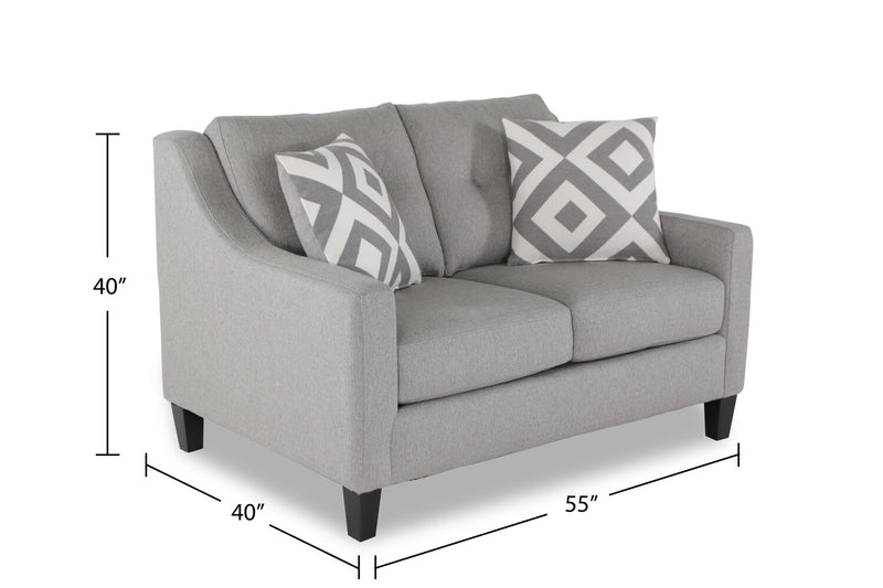 Made in Canada Cindy Crawford Home Kylie 55\" Linen-Look Loveseat with Wood Legs - Zeus Grey