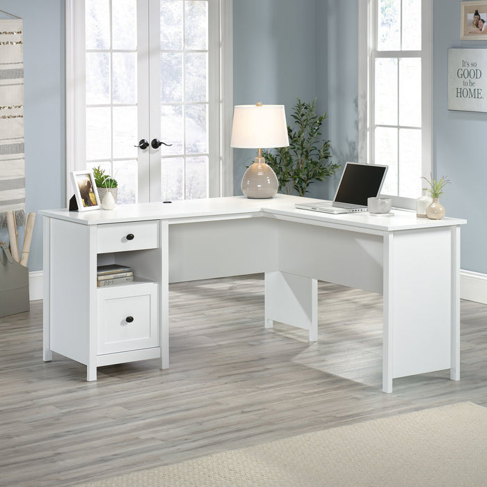 Cayla 59.06\" L-Shaped Office Desk with File Drawer - Soft White