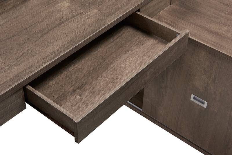 Jude 55\" Reversible Office Desk with 3-Drawers & Cabinet- Hazelnut