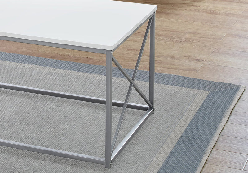 Kasey 42.25\" Modern 3-Pack Coffee + 2 End Tables - White with Grey Metal Base