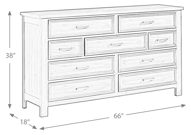 Levi Bedroom 7-Drawer Dresser, 67\"W x 38\"H, Wood - Drift Grey