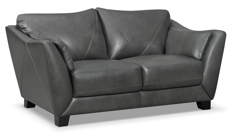 Chateau d'Ax Lusso 69\" 100% Genuine Leather Loveseat with Wood Legs - Charcoal Grey