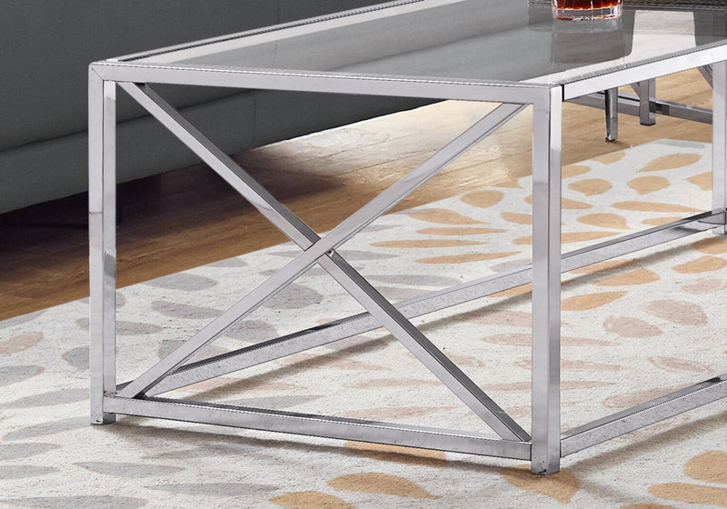 Coral 44\" Modern Glass Top Coffee Table - Chrome with Metal Base