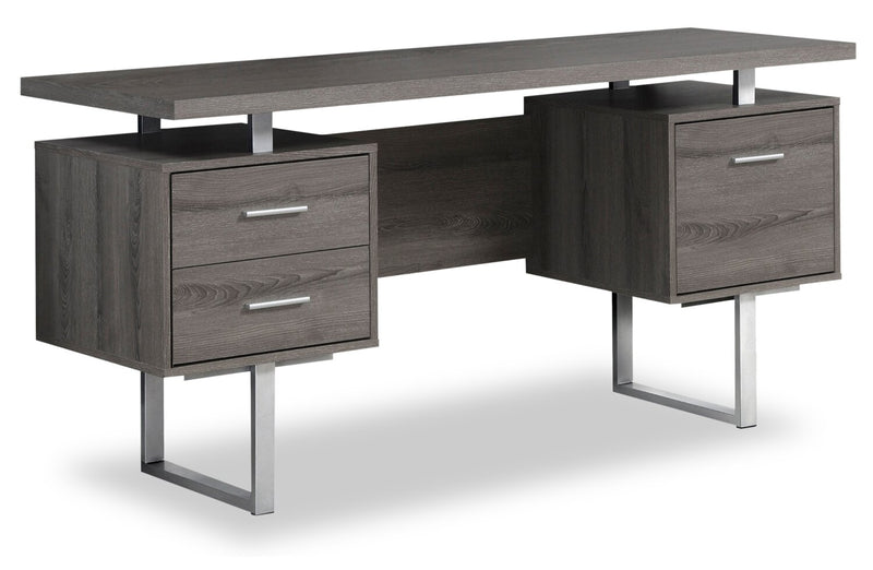 Teagan 60\" Reversible Office Desk with 3-Drawers - Dark Grey