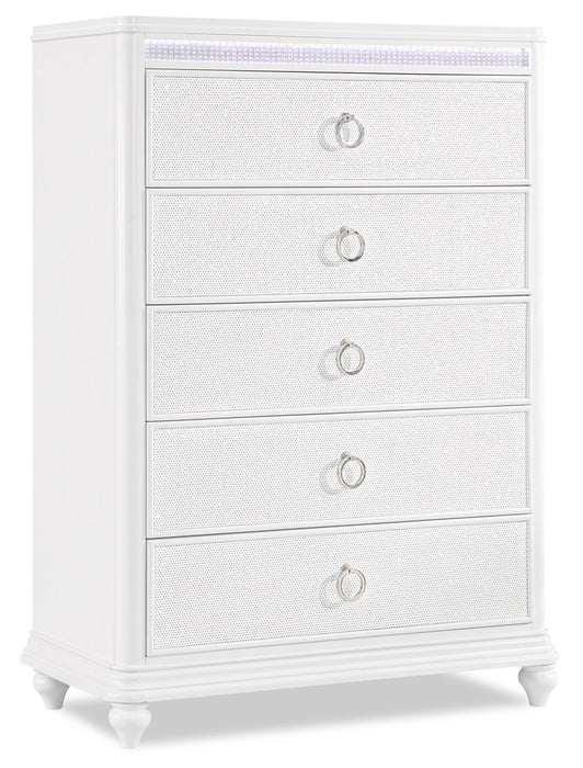 Ava Bedroom Chest of Drawers with LED Light, 5-Drawer, 40.5\"W x 54.1\"H, Glam - White