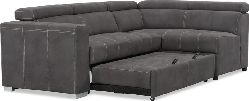 Drake 3-Piece Right-Facing Faux Suede Fabric Sleeper Sectional with Storage Ottoman - Cement Grey