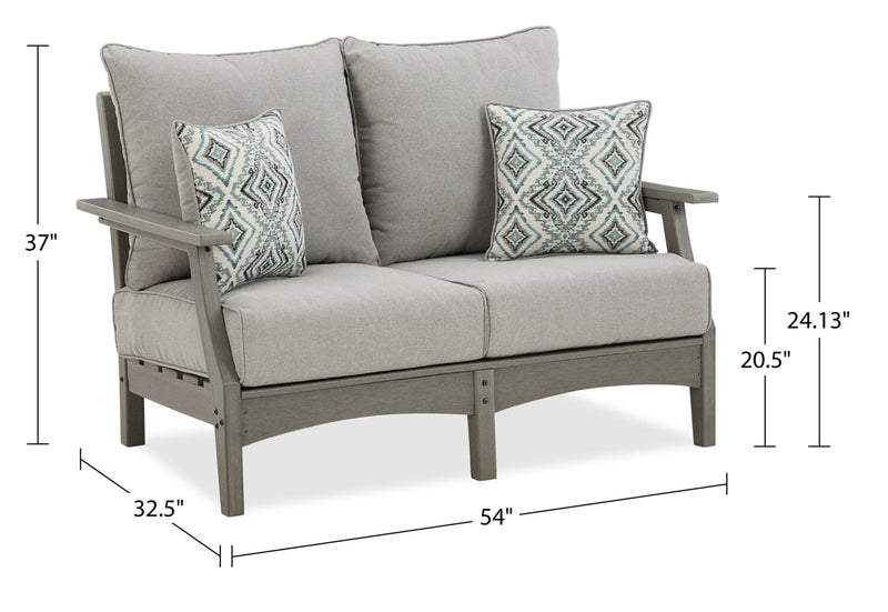 Cape Outdoor Patio Loveseat - High Density Plastic & Nuvella Fabric, UV & Weather Resistant - Grey