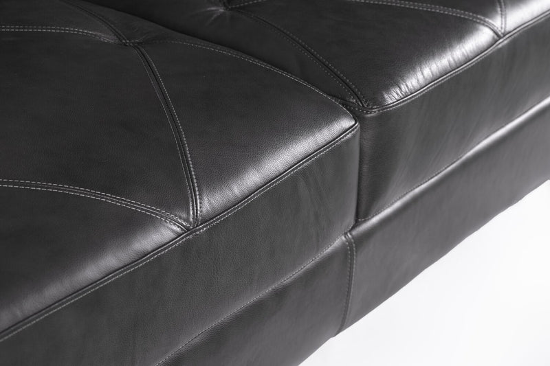 Chateau d’Ax Vita 70\" 100% Genuine Leather Loveseat with Diamond Pattern Stitching and Wood Legs - Charcoal Grey
