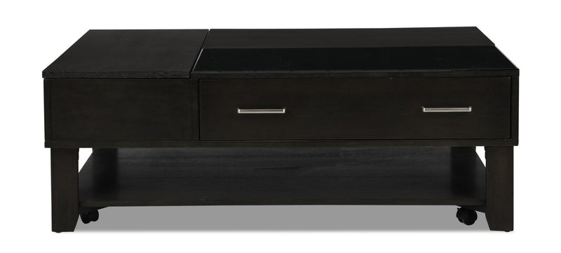 Landon 48\" Modern Lift Top Coffee Table With Storage, Shelf and Casters - Dark Brown  
