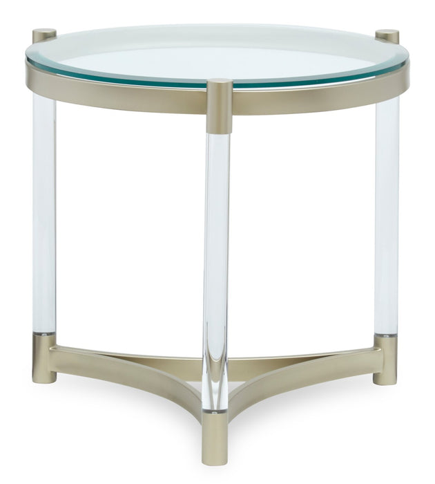 Silas  25.5\" Modern Round Glass Top End Table - Platinum with Metal and Acrylic