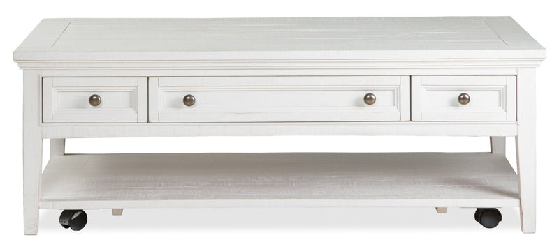 Heron Cove 50\" Traditional Coffee Table With Storage, Shelf and Casters - White Pine