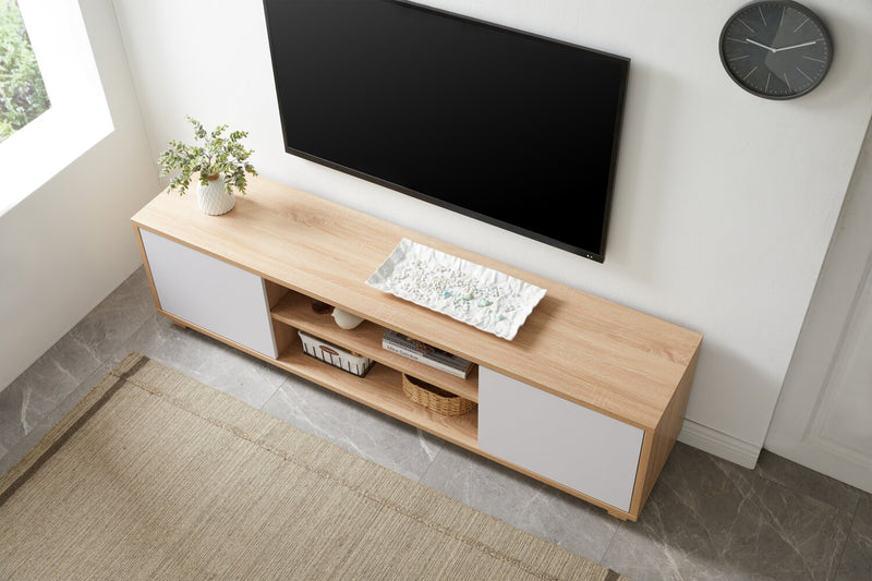 Kort & Co. Aiden 72\" TV Stand with Storage and Cable Management for TVs up to 80\"- Natural and White