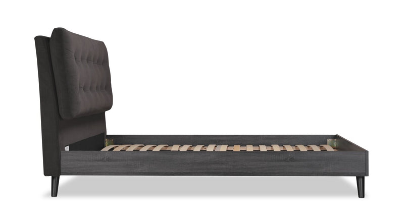 Nash Upholstered Platform Bed in Dark Grey Fabric, Button Tufted - Full Size