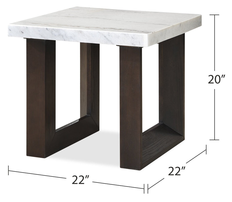 Silvia 22\" Modern End Table - White and Grey Marble Look with Brown Wood Legs