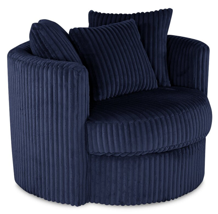 Made in Canada Midi 42\" Chenille Fabric Swivel Cuddler Accent Chair - Groove Midnight Blue