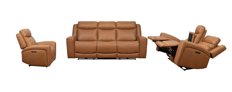 Scott Living Prescott 88.5\" Genuine Leather Power Reclining Sofa with Power Headrests - Butternut Brown