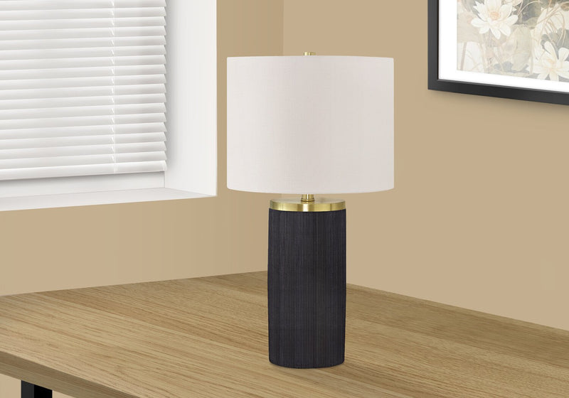 24\" Black Concrete with Gold Accent Table Lamp with Ivory Shade