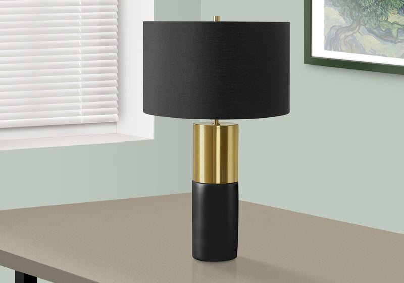 25\" Black and Gold with Drum Shade Table Lamp