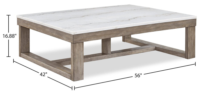 Corsa 56\" Modern Coffee Table - Marble Top with Grey Brown Wood Base