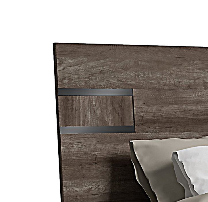 Gino 6pc Bedroom Set with Panel Bed, Dresser, Mirror & Nightstand - Made in Italy, Modern, Brown - Queen Size