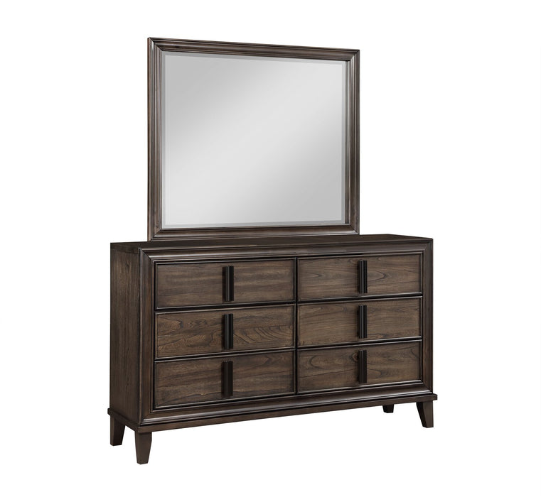 Kane 5pc Bedroom Set with Storage Bed, Dresser & Mirror, Vegan Leather, Brown - King Size
