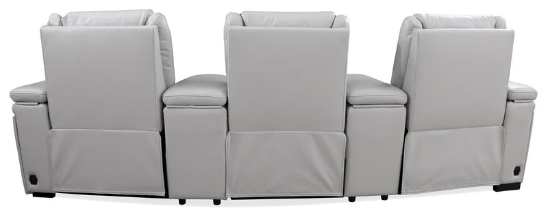 Cinema 112.6\" Leather-Look Fabric Power Reclining Home Theatre Seating with Three Seats - Cosmic Fog Grey