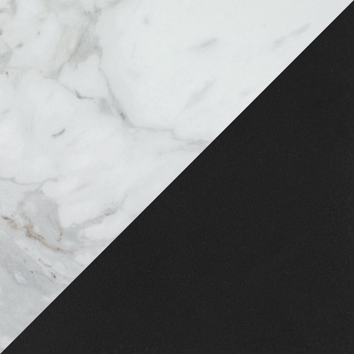 Bari Dining Table with Marble-Look Ceramic Top, Metal, Geometric Base, 63\"W - White