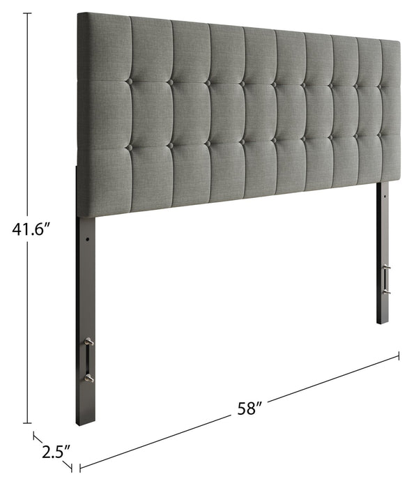 Ellis Upholstered Headboard in Grey Fabric, Button Tufted - Full Size