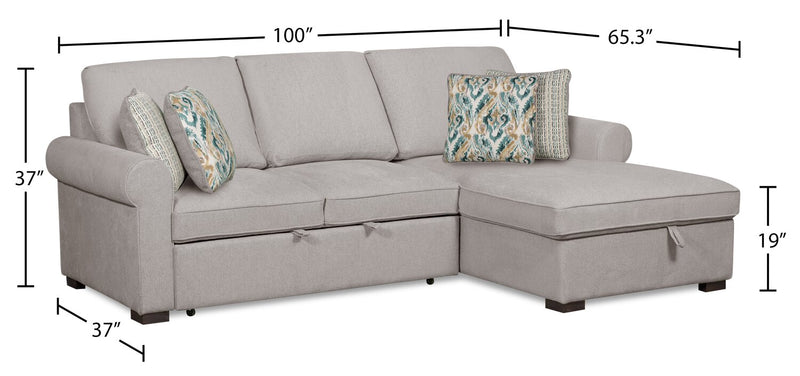 Scott Living Haven 2-Piece Right-Facing Chenille Fabric Sleeper Sectional with Storage Chaise - Grey