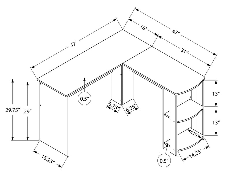 Eason 47\" L-Shaped Office Desk with Shelf- Oak