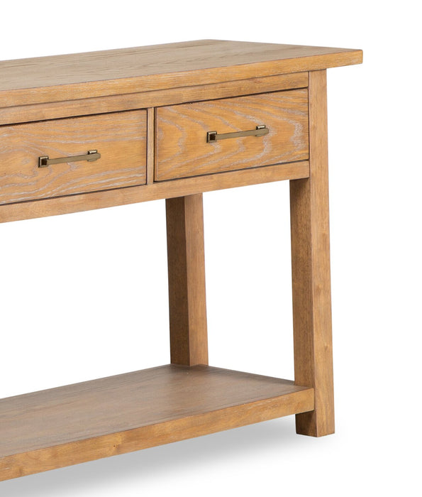 Rhett 64\" Modern Sofa Table with Storage and Shelf - Light Brown Oak