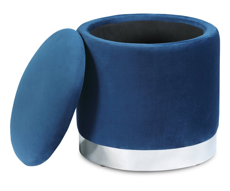 Phebe 16.5\" Storage Ottoman with Silver Trim Base - Navy