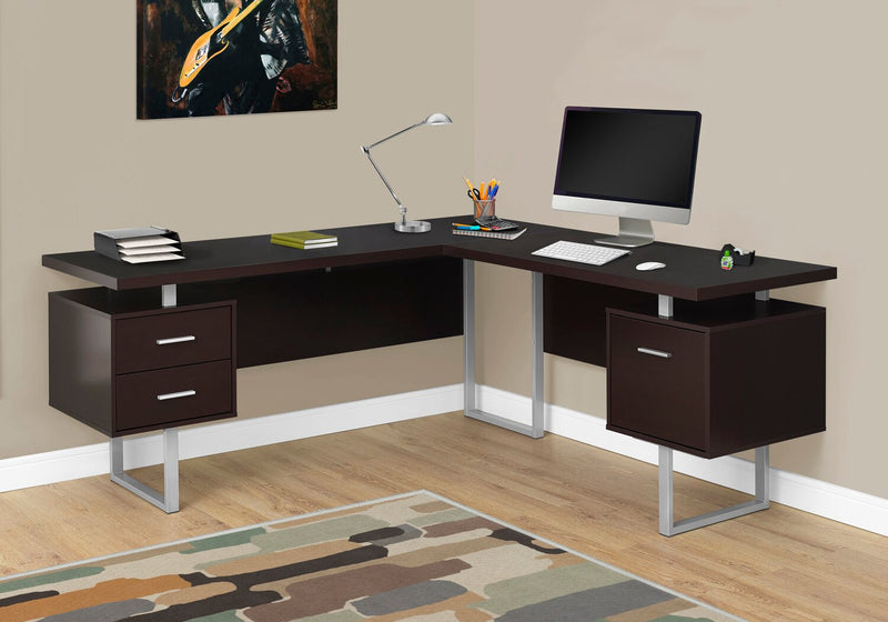 Marnie Reversible 71\" L-Shaped Corner Office Desk with 3-Drawers - Espresso