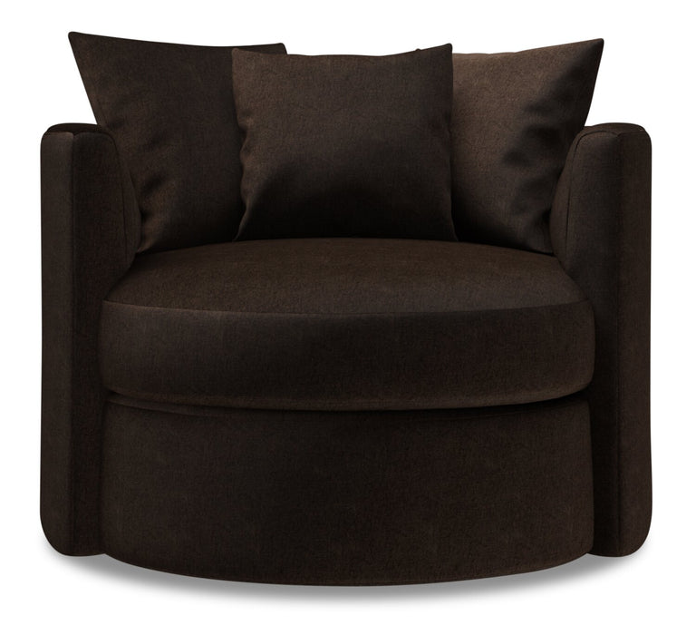 Made in Canada Sofa Lab Customizable Nest 41\" Chenille Fabric Swivel Accent Chair - Luxury Chocolate Brown