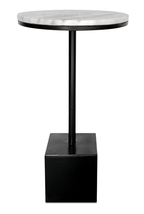 Sabrina 14\" Accent Table - Black with White Marble Look Top