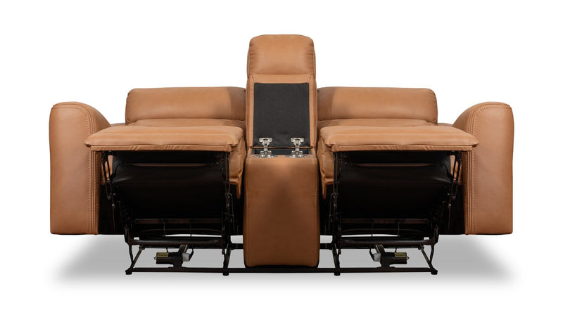 Scott Living Prescott 79\" Genuine Leather Power Reclining Loveseat with Power Headrests - Butternut Brown