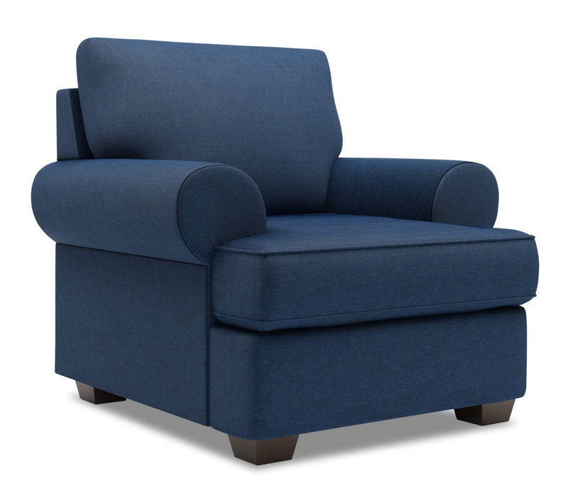 Made in Canada Sofa Lab Customizable Roll 42\" Linen-Look Fabric Chair with Rolled Arms - Pax Navy Blue