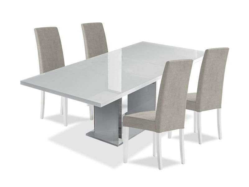 Raia 5pc Dining Set with Table & 4 Chairs - Made in Italy, Pedestal Base, Modern, 71\"W - White