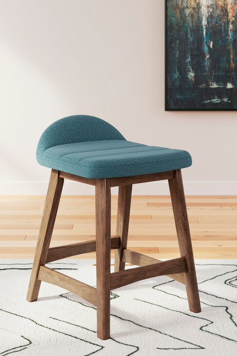 Jovi Counter-Height Stool with Linen-Look Fabric, Wood - Blue