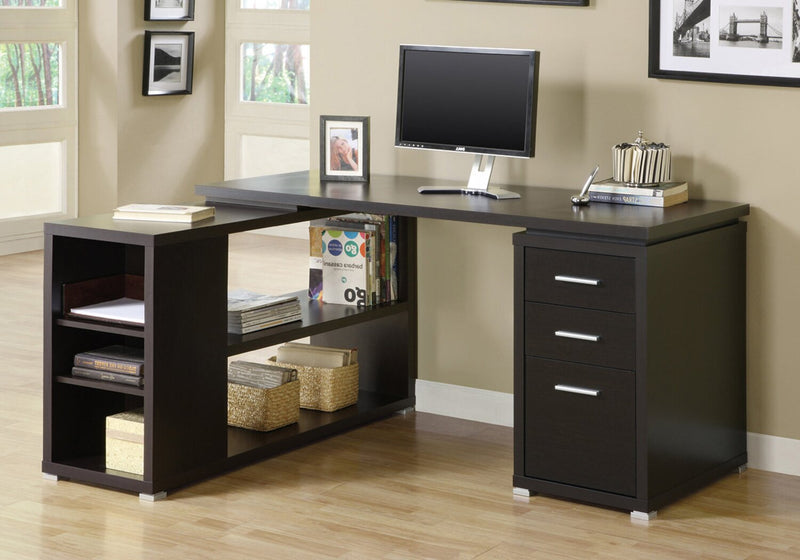 Rickey 60\" L-Shaped Corner Office Desk with 3-Drawers & Shelving - Espresso