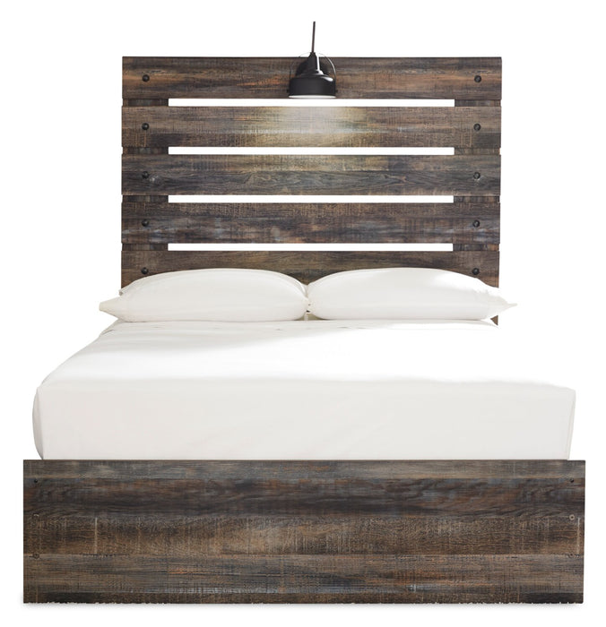 Abby Panel Bed with Headboard & Frame, LED, USB, Brown - Full Size