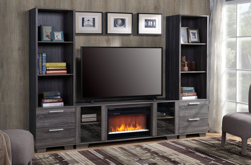 Antoni 102\" Modern 3-Piece Entertainment Centre with Electric Fireplace and Storage for TVs up to 70\"- Grey