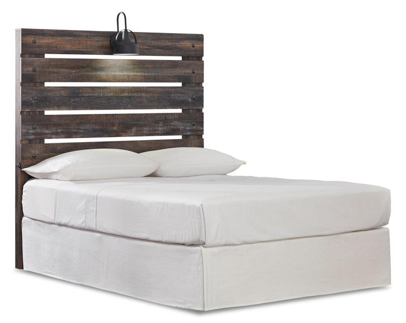 Abby Panel Headboard with LED Light & USB Ports, Brown - Full Size