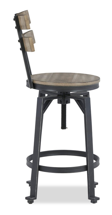 Axel Barstool with Swivel & Adjustable Seat, Slat-Back, Metal - Brown