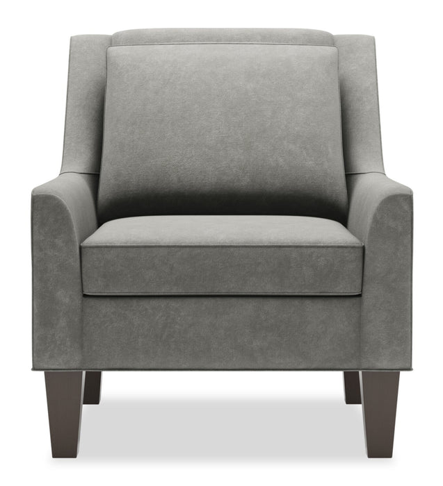 Made in Canada Sofa Lab Customizable Club 29\" Velvet Fabric Accent Chair with Wood Legs - Platinum Grey