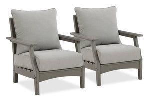 Cape Outdoor Patio Set of 2 Chairs - High Density Plastic & Nuvella Fabric , UV & Weather Resistant - Grey
